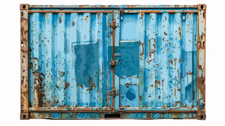 Old blue cargo container isolated on white background. Clipping path included.