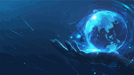 Abstract technology background with world globe and hand. Vector illustration. Eps 10のイラスト素材