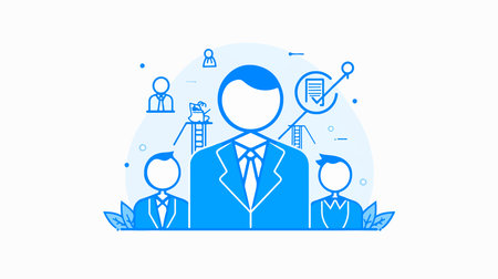 Businessman and business team. Vector illustration in flat line style.のイラスト素材