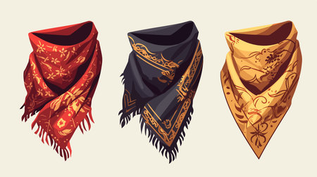 Set of scarves and shawls in ethnic style. Vector illustrationのイラスト素材