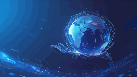 Abstract vector background with planet earth. Global network connection technology concept.のイラスト素材