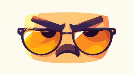 Angry emoji face with glasses. Vector illustration in flat style.のイラスト素材