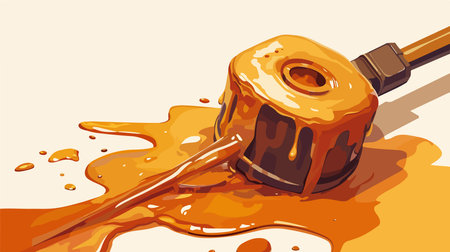 Honey dripping from a honey dipper. Vector illustration of honey dipper.のイラスト素材