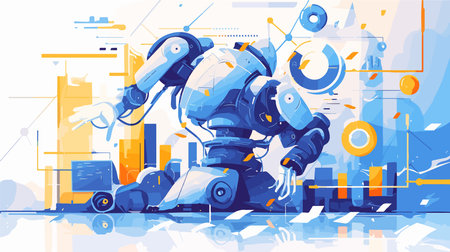 Robot future technology, artificial intelligence and machine learning concept. Vector illustrationのイラスト素材