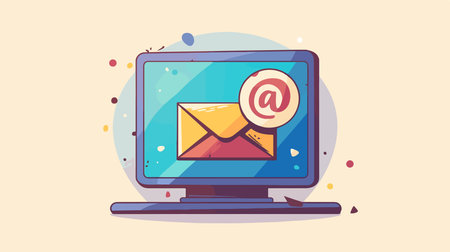 Email marketing concept. Computer with email symbol on screen. Vector illustrationのイラスト素材