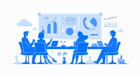 Business people working in the office. Vector illustration in flat style.のイラスト素材