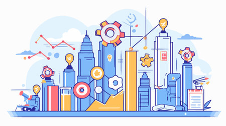 Vector illustration in flat linear style on the theme of business development.のイラスト素材