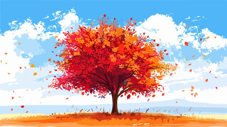 Autumn tree on the background of blue sky. Vector illustration.のイラスト素材