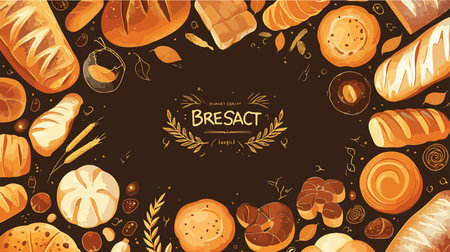 Bakery products vector banner. Baked bread, croissant, baguette, baguette, baguette, baguette,...