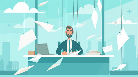 Businessman working in office. Vector illustration in flat cartoon style.のイラスト素材