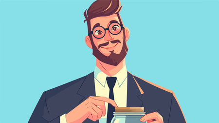 Businessman holding a jar of money. Vector illustration in cartoon styleのイラスト素材
