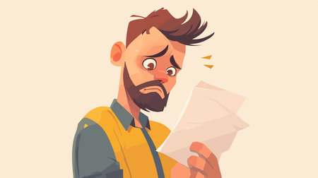 Handsome bearded man reading a letter. Vector illustration in cartoon styleのイラスト素材