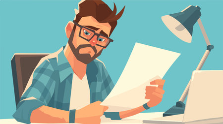 Businessman working in office. Vector illustration in flat cartoon style.のイラスト素材