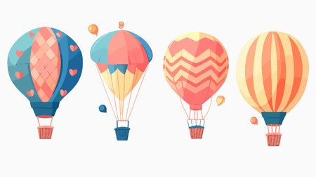 Air Balloon Hot Air Balloon in Different Shapes and Vibrant Huesのイラスト素材