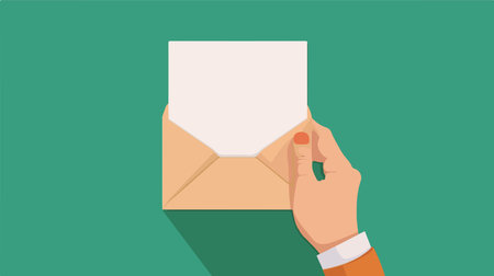 Hand Presenting Sealed Envelope with Blank Paper for Message or Invitationのイラスト素材