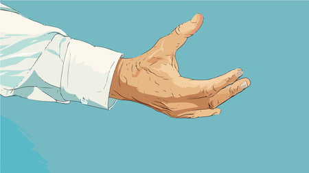 Hand Holding an Item on Blue Background with a White Shirtのイラスト素材
