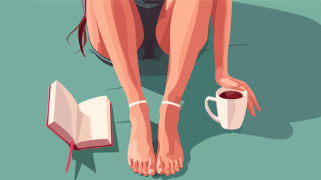 Person Reading a Book and Holding a White Mug on Their Kneesのイラスト素材