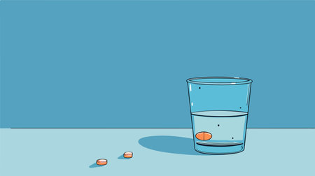 Blue-Toned Still Life: Glass of Water and Solitary Pillのイラスト素材