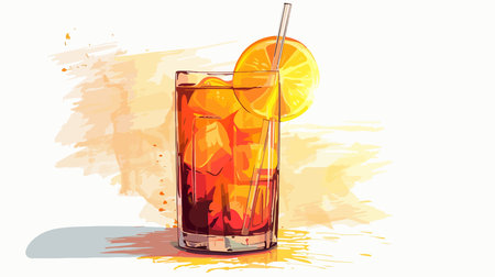 Refreshing Alcoholic Cocktail Tequila Sunrise on White Backgroundのイラスト素材