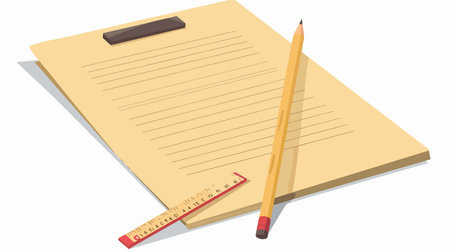 Blank Sheet of Paper with Ruler and Pencil for Drawing or Measuringのイラスト素材