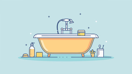 Bathtub Icon with Shower Symbol on Light Backgroundのイラスト素材