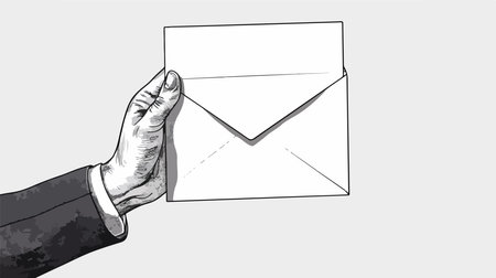 Black and White Hand Holding a Blank Envelope