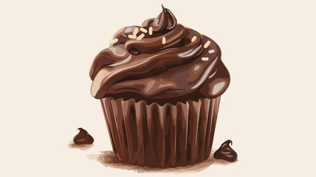 Close-Up Side View of a Delectable Chocolate Muffin in Cartoon Styleのイラスト素材