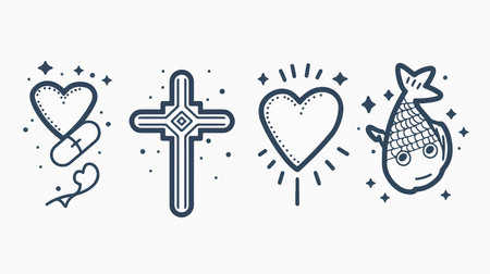 Outline Icon of Christian Symbol Crosses in White Backgroundのイラスト素材
