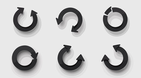 White Background with Circular Arrow Icons in Black with Shadow Effectsのイラスト素材