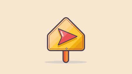 Caution Icon with Downward Arrow on Plain Background in Light Yellow Shadeのイラスト素材