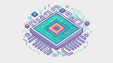 Illustrative Computer Microchip on a Radiant Light Canvas
