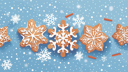 Festive Christmas Background with Gingerbread Snowflake Cookies in Traditional Style