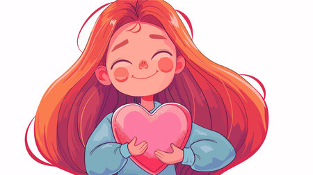 Bright and Happy Cartoon Character with Heartのイラスト素材