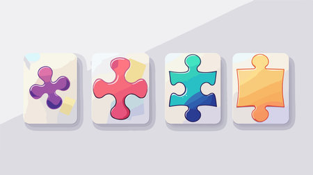 Complete Puzzle with Four Neumorphism Style Parts in Blue and Whiteのイラスト素材