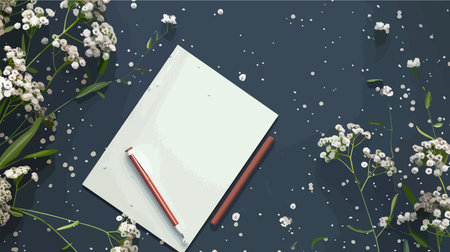 Clean White Note with Pen for Text on Composition Background
