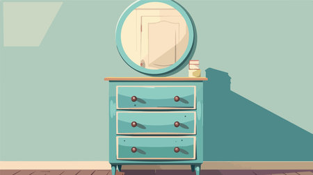 Contemporary Chest of Drawers with Mirrored Top and Flat Interior Design Illustrationのイラスト素材