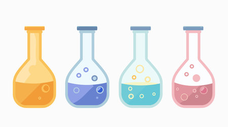 Four Isolated Chemistry Flasks on a White Background for Laboratory Researchのイラスト素材