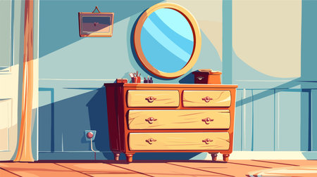 Contemporary Chest of Drawers with Mirrored Top and Flat Interior Design Illustrationのイラスト素材
