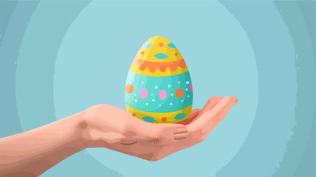 Vibrant Easter Egg Held in Hand with Azure Backgroundのイラスト素材