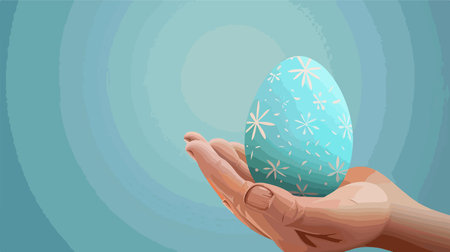 Vibrant Easter Egg Held in Hand against a Vivid Blue Backdropのイラスト素材