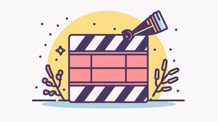 Film Industry Clapperboard Outline Icon on a Light Backgroundのイラスト素材