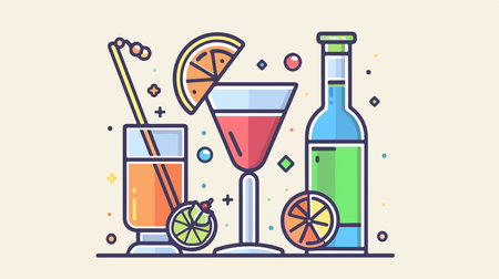 Cocktail Icon Outline Illustration in Flat Styleのイラスト素材