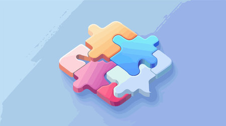 Complete Puzzle with Four Neumorphism Style Parts in Blue and Whiteのイラスト素材