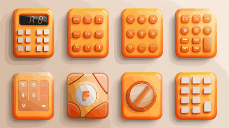 Modern Calculator with Soft Orange Buttons in Neumorphism Designのイラスト素材