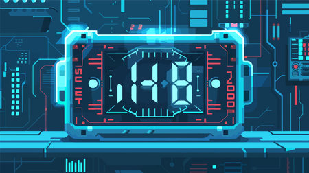 Retro-Style Blue Digital Display on a Bright White Backgroundのイラスト素材