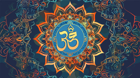 Intricate Aum Symbol Adorned on an Elaborate Mandala Vector Illustrationのイラスト素材