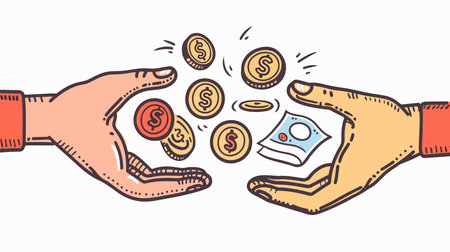 Currency Exchange in Palm of Hand on White Background - Modern Financial Conceptのイラスト素材