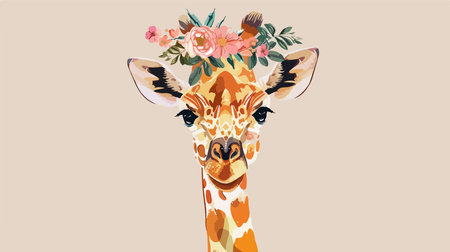 Adorable Giraffe Adorned with Vibrant Flowers, Perfect for Fabric Printingのイラスト素材