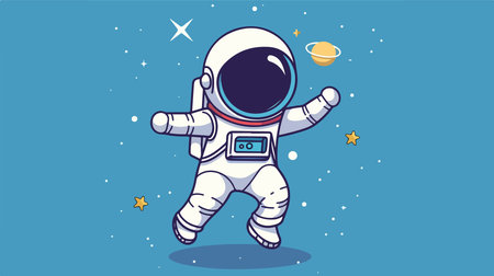Adorable Cartoon Astronaut Grooving in Vibrant Vector Styleのイラスト素材