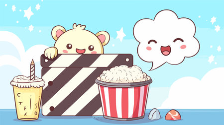 Animated Kawaii Movie Clap with Thought Bubbleのイラスト素材